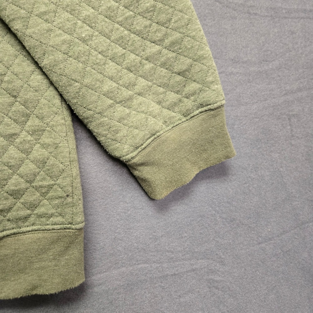 Finn's Toggery Quilted Snap Neck Pullover Sweatshirt L Olive Green Kangaroo Pkt - Picture 9 of 10